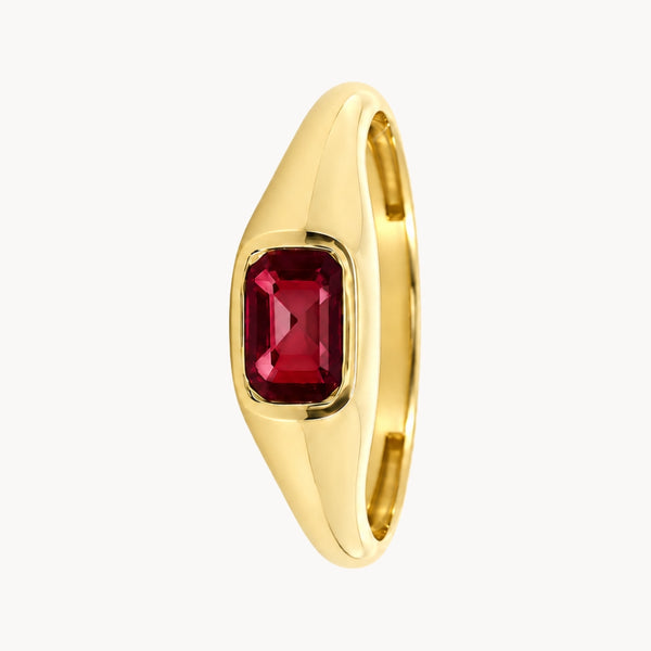 ANILLO SELLO CON RUBI EN TALLA ESMERALDA