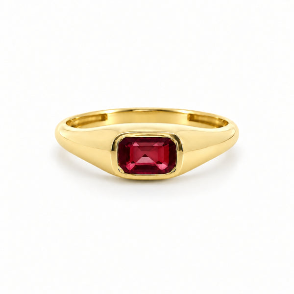 ANILLO SELLO CON RUBI EN TALLA ESMERALDA