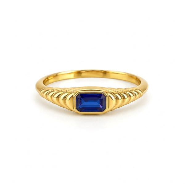 ANILLO SELLO GALLONES CON ZAFIRO EN TALLA ESMERALDA