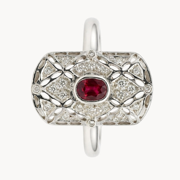 ART DECO RUBY RING WITH DIAMONDS