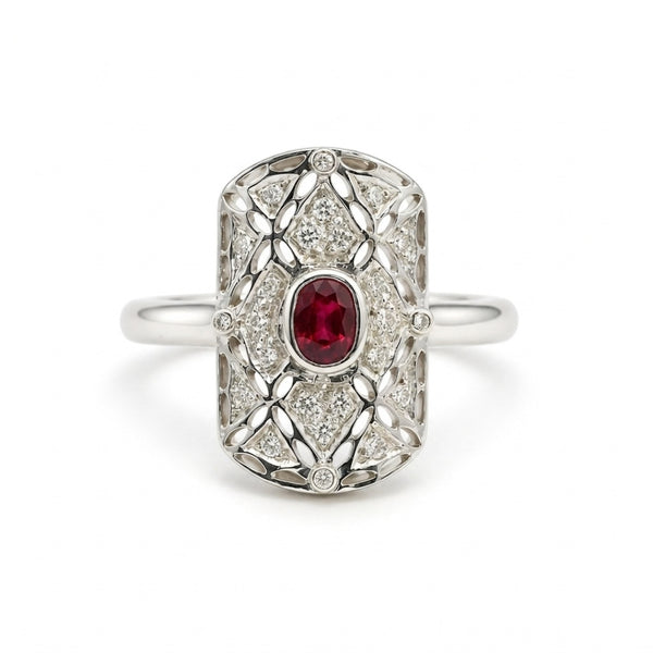 ART DECO RUBY RING WITH DIAMONDS