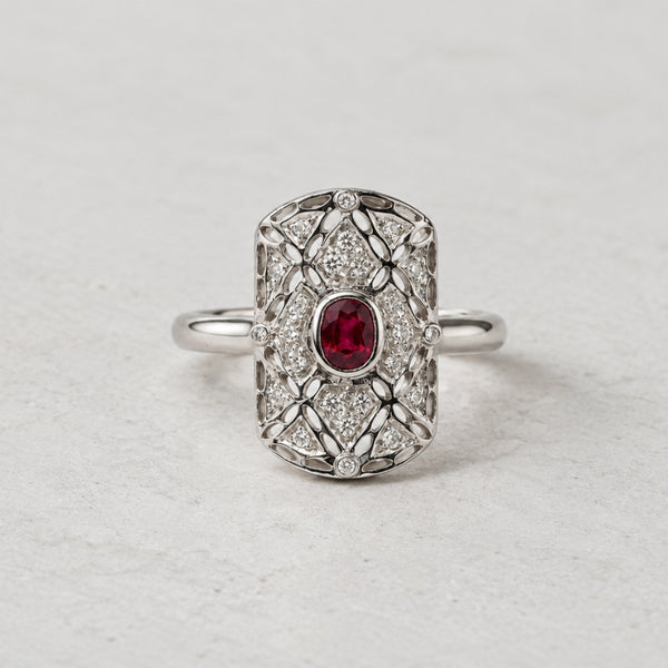 ART DECO RUBY RING WITH DIAMONDS