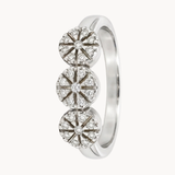 THREE-ROSETTE RING WITH ILLUSION-SETTING DIAMONDS IN PRONGS