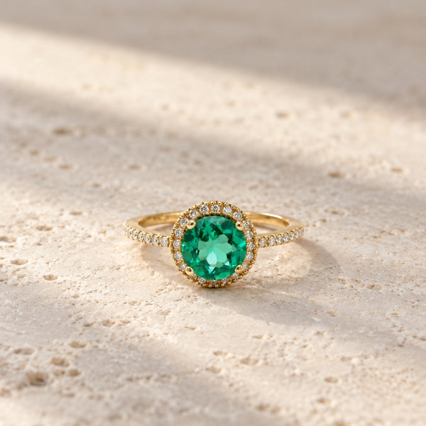 ANILLO CUARZO VERDE CON ORLA DE DIAMANTES