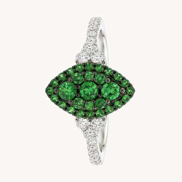 ANILLO GRANATES TSAVORITAS CON DIAMANTES