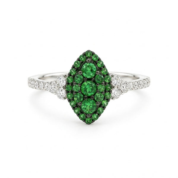 ANILLO GRANATES TSAVORITAS CON DIAMANTES