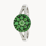 ANILLO CIRCULO CON GRANATES TSAVORITAS Y DIAMANTES