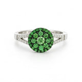 ANILLO CIRCULO CON GRANATES TSAVORITAS Y DIAMANTES