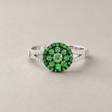 ANILLO CIRCULO CON GRANATES TSAVORITAS Y DIAMANTES