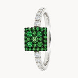 ANILLO CUADRADO CON GRANATES TSAVORITAS Y DIAMANTES