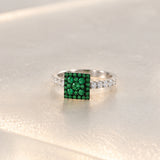 ANILLO CUADRADO CON GRANATES TSAVORITAS Y DIAMANTES