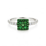 ANILLO CUADRADO CON GRANATES TSAVORITAS Y DIAMANTES