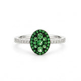 ANILLO OVAL CON GRANATES TSAVORITAS Y DIAMANTES