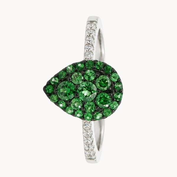 ANILLO GOTA CON GRANATES TSAVORITAS Y DIAMANTES