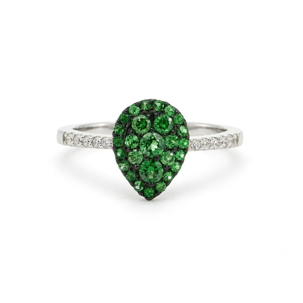 ANILLO GOTA CON GRANATES TSAVORITAS Y DIAMANTES