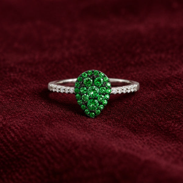 ANILLO GOTA CON GRANATES TSAVORITAS Y DIAMANTES