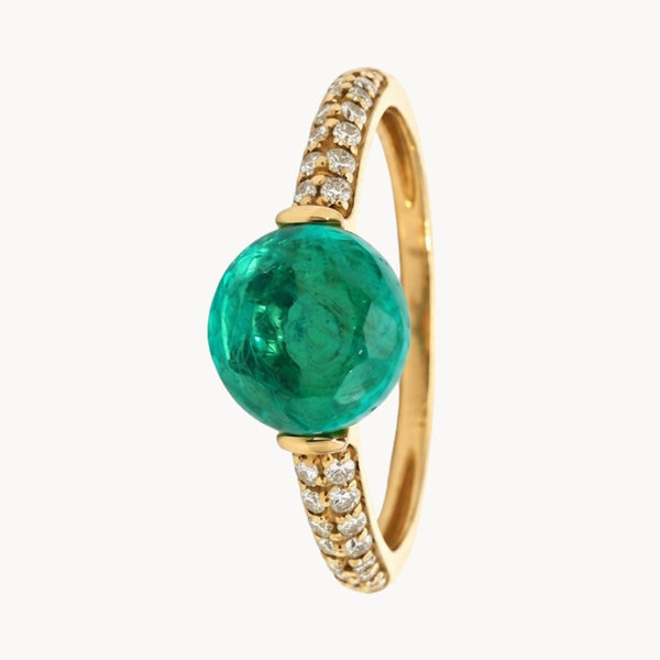 ANILLO CUARZO VERDE TALLA CABUJON CON DIAMANTES