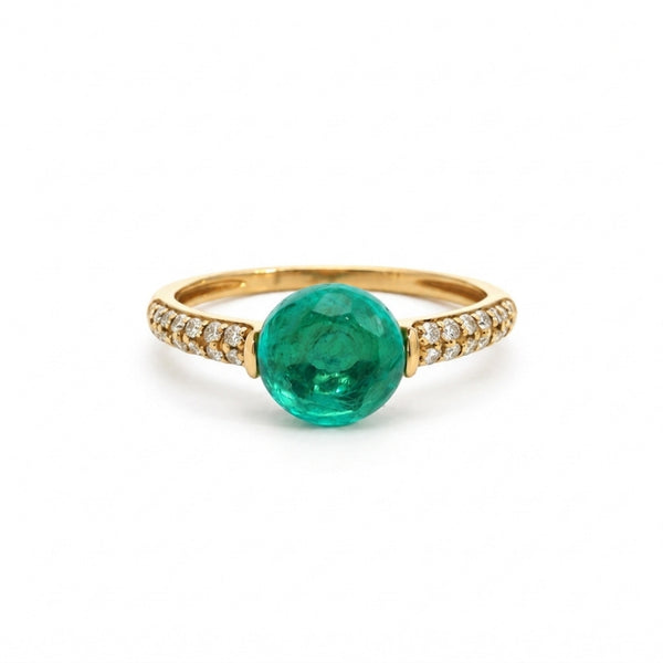 ANILLO CUARZO VERDE TALLA CABUJON CON DIAMANTES