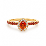 ORANGE SAPPHIRE RING WITH A DIAMOND HALO