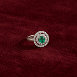 ANILLO ESMERALDA OVAL CON DOBLE HALO DE DIAMANTES
