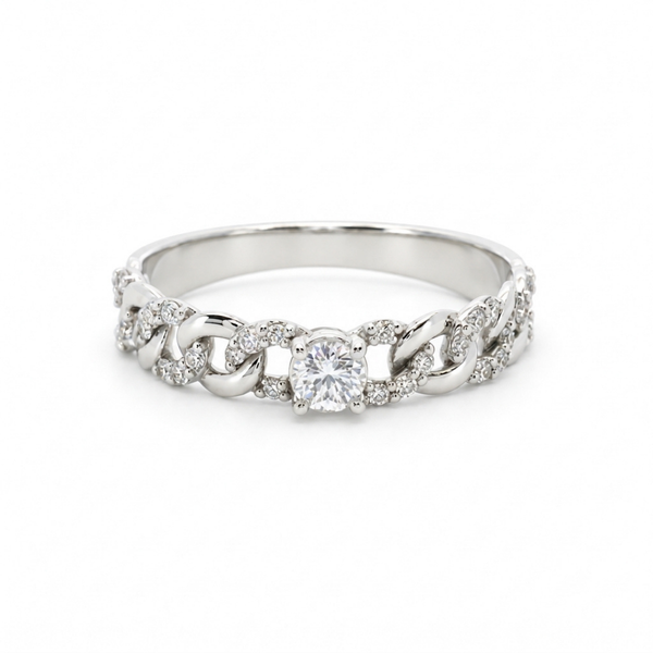 ANILLO ESLABONES CON DIAMANTES Y DIAMANTE CENTRAL
