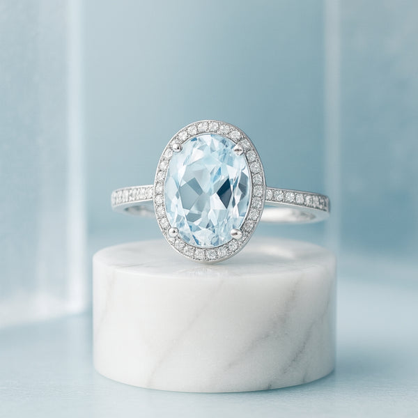 ANILLO AGUAMARINA Y DIAMANTES GAMILA