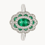 ANILLO VINTAGE FLOR CON ESMERALDAS Y DIAMANTES