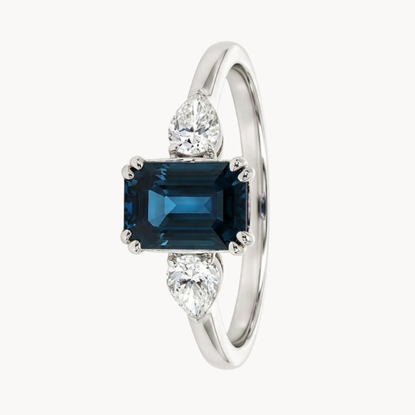 Baguette sapphire ring with diamond knob