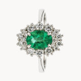 ANILLO HALO DOBLE DE DIAMANTES CON ESMERALDA
