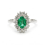 ANILLO HALO DOBLE DE DIAMANTES CON ESMERALDA