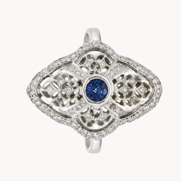 ANILLO VINTAGE CALADO ZAFIRO Y DIAMANTES