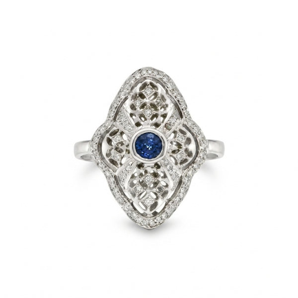 ANILLO VINTAGE CALADO ZAFIRO Y DIAMANTES