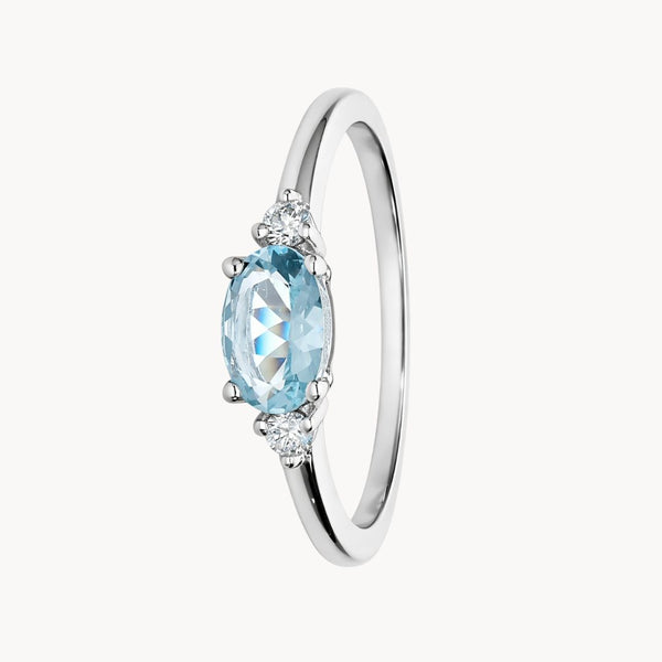 ANEL DE ÁGUA-MARINHA E DIAMANTES DAFNA