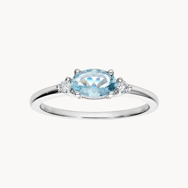 ANEL DE ÁGUA-MARINHA E DIAMANTES DAFNA