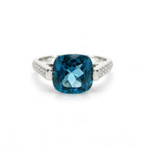 ANILLO CUARZO AZUL CUSHION CON DIAMANTES