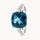 ANILLO CUARZO AZUL CUSHION CON DIAMANTES