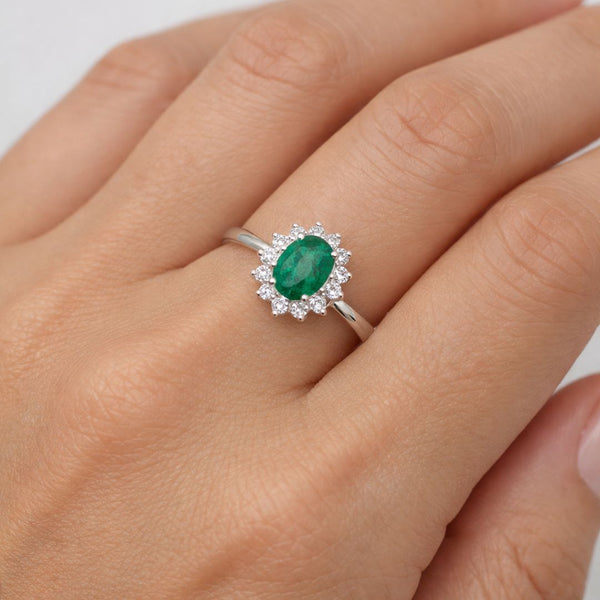 DIANE EMERALD AND DIAMOND RING