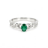 ANILLO ESLABONES CON ESMERALDA Y DIAMANTES EN PAVE