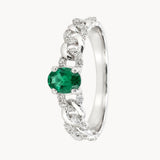 ANILLO ESLABONES CON ESMERALDA Y DIAMANTES EN PAVE