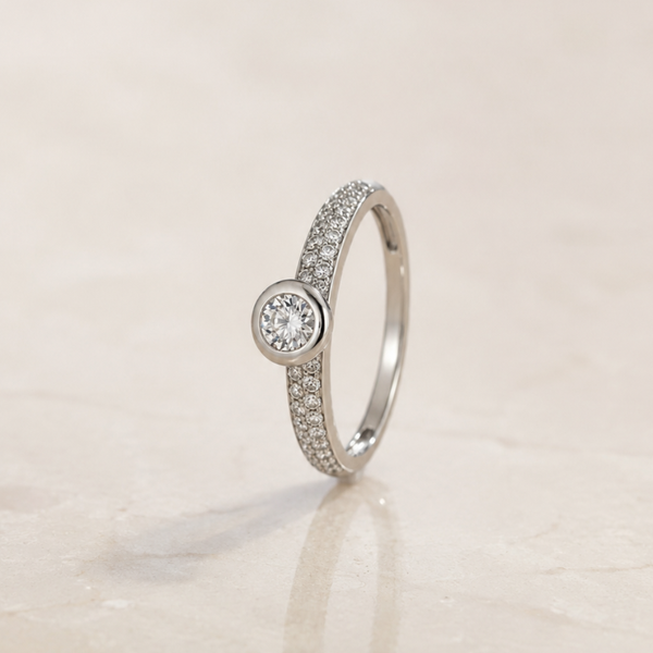 DIAMOND BEZEL-SET RING WITH PAVÉ