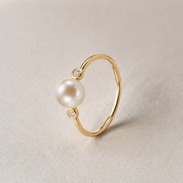 ANILLO PERLA Y DIAMANTES EN CHATON