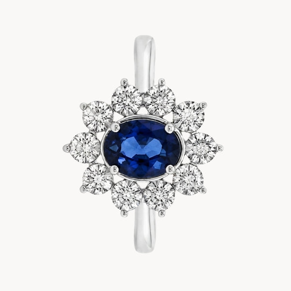 ANILLO ROSETON OVAL ZAFIRO Y DIAMANTES CON GARRAS DE ILUSION