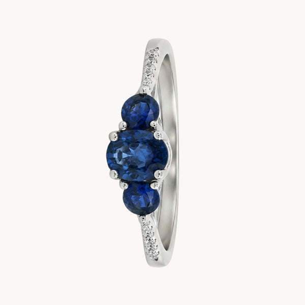 ANILLO TRIO DE ZAFIROS CON DIAMANTES