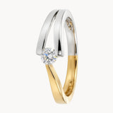 ANILLO SOLITARIO BICOLOR BANDAS CON DIAMANTE SUSPENDIDO
