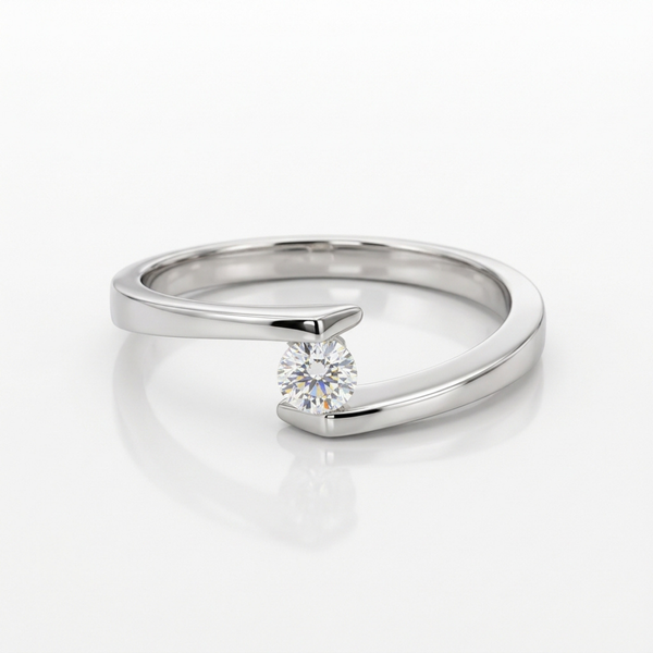 ANILLO SOLITARIO CRUZADO CON DIAMANTE 0.10 QUILATES EN SUSPENSION