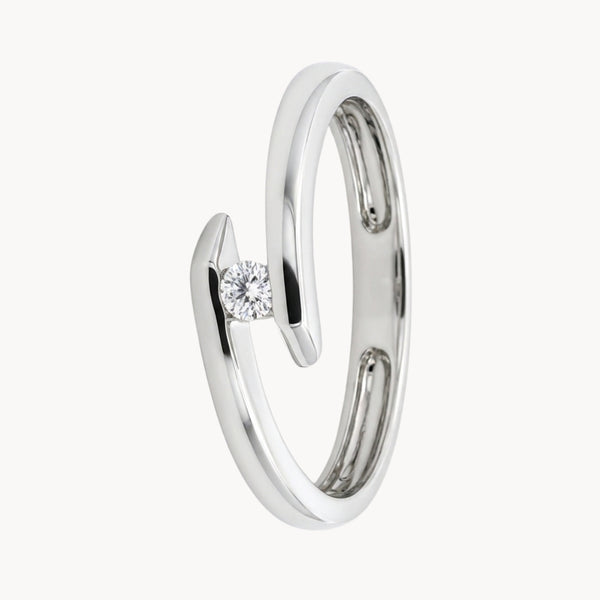 ANILLO SOLITARIO CRUZADO CON DIAMANTE 0.050 QUILATES