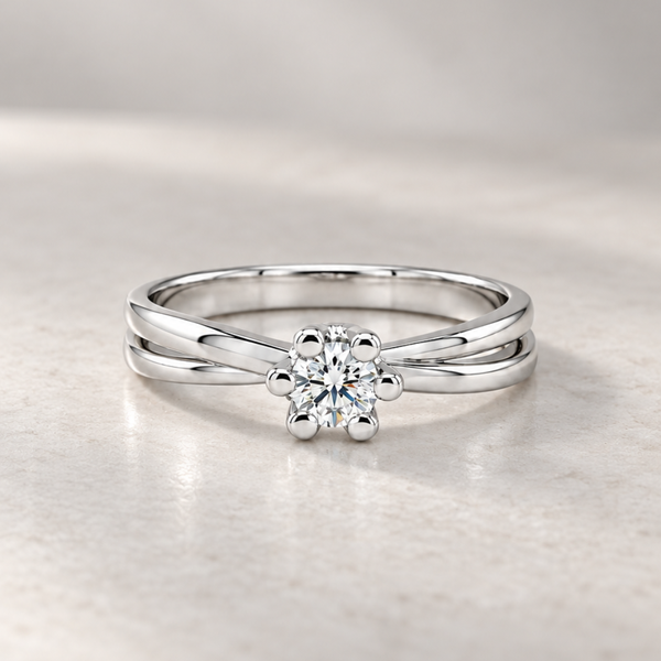 Solitaire ring with intertwined bands