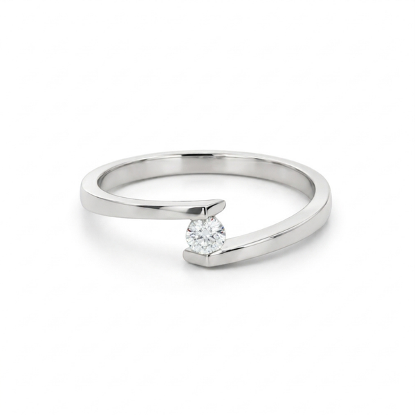 ANILLO SOLITARIO CRUZADO CON DIAMANTE 0.12 QUILATES EN SUSPENSION