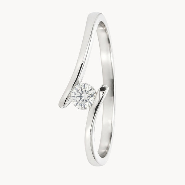 ANILLO SOLITARIO BANDA CRUZADA CON DIAMANTE 0.12 QUILATES