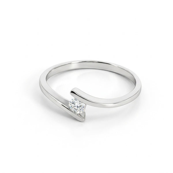 ANILLO SOLITARIO BANDA CRUZADA CON DIAMANTE 0.12 QUILATES